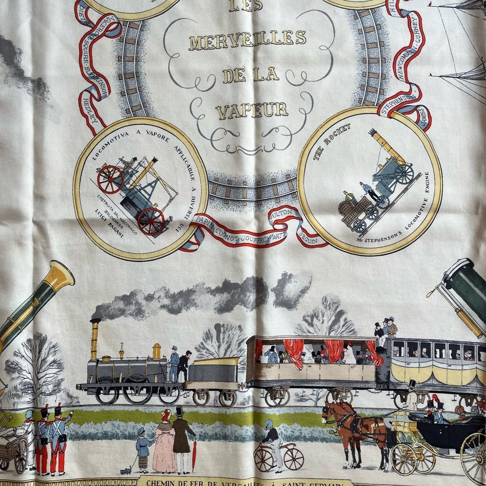 Hermes 90 x 90 cm silk scarf Les Merveilles de la Vapeur by Philippe LeDoux - Picture 4 of 12